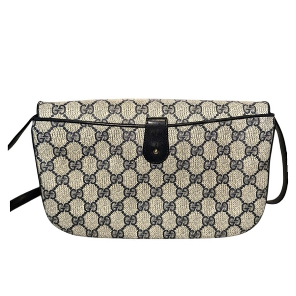 Vintage Gucci GG Monogram Shoulder Bag Navy Leather Trim | Unused 1970s - Picture 3 of 14